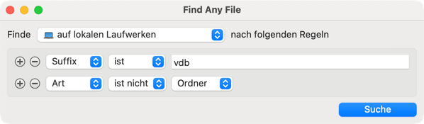 Suche in Find Any File nach Archiven