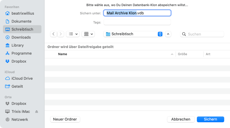 Datenbank-Klon speichern