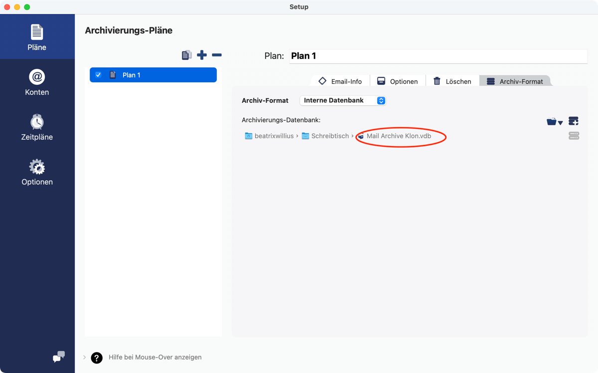 Setup auf neues Archiv ändern