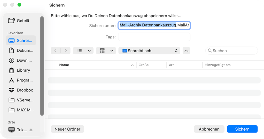 Sicherungskopie speichern