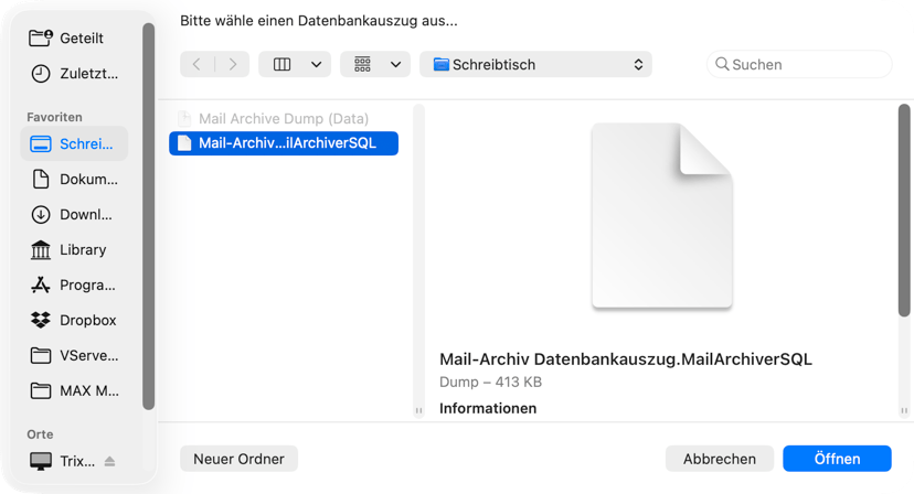 Select database dump for loading