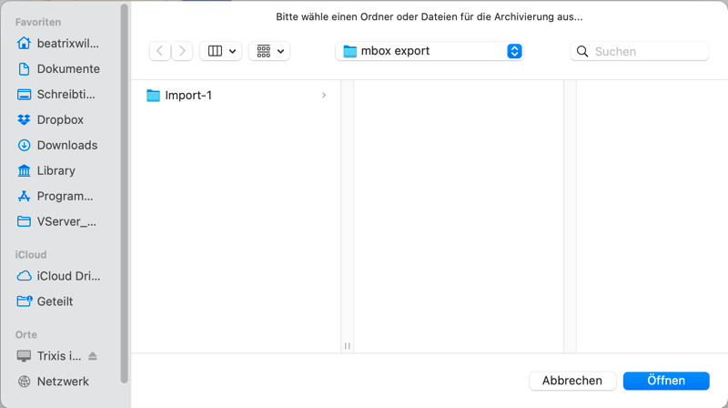 Wähle mbox ordner aus