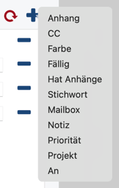 Dropdown-Menü mit Feldern, die dem Filter hinzugefügt werden können