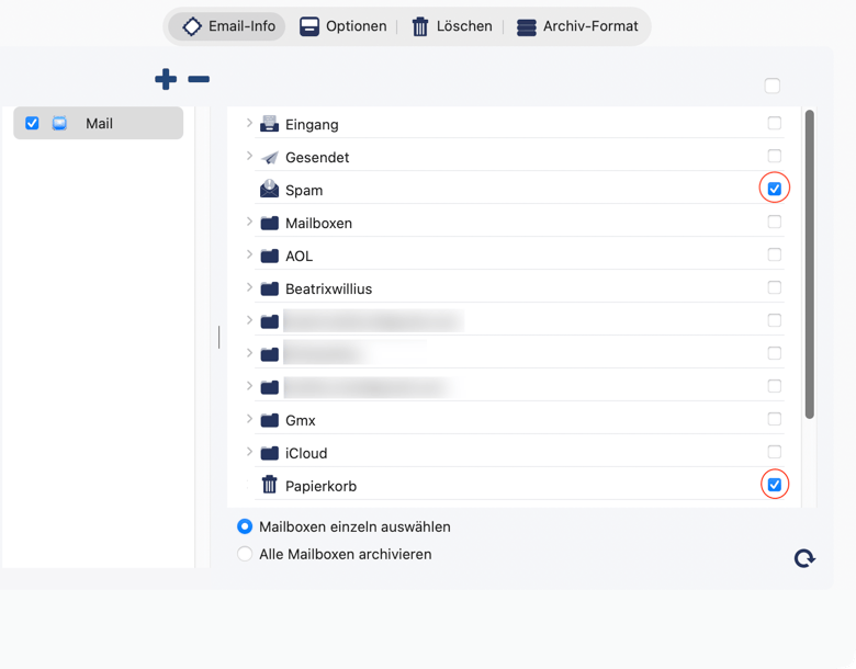Archiviere Spam oder den Papierkorb