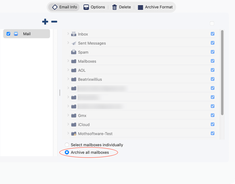 Archive all mailboxes selected