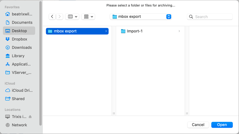 Select mbox folder