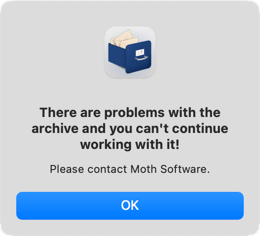 Error message database is corrupt