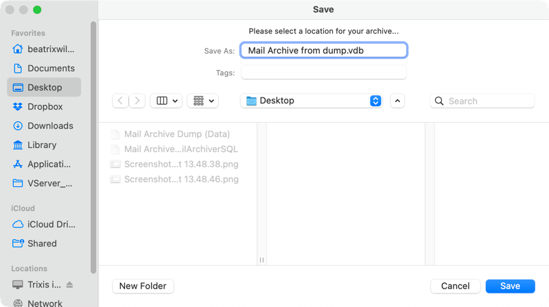 Select database dump for loading