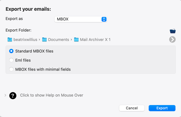 Options for mbox export